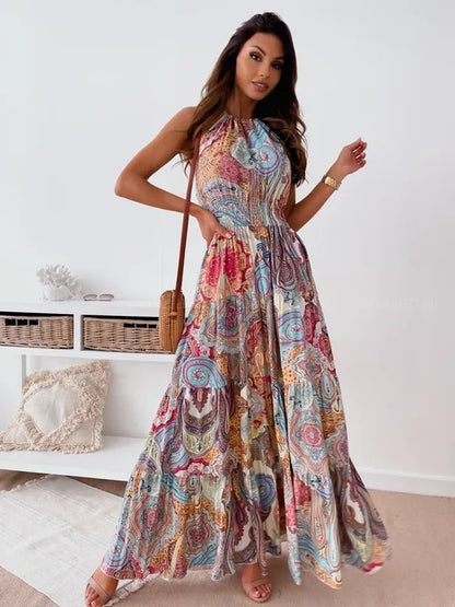 Boho Rückenfreies Maxikleid - Blau-Lila