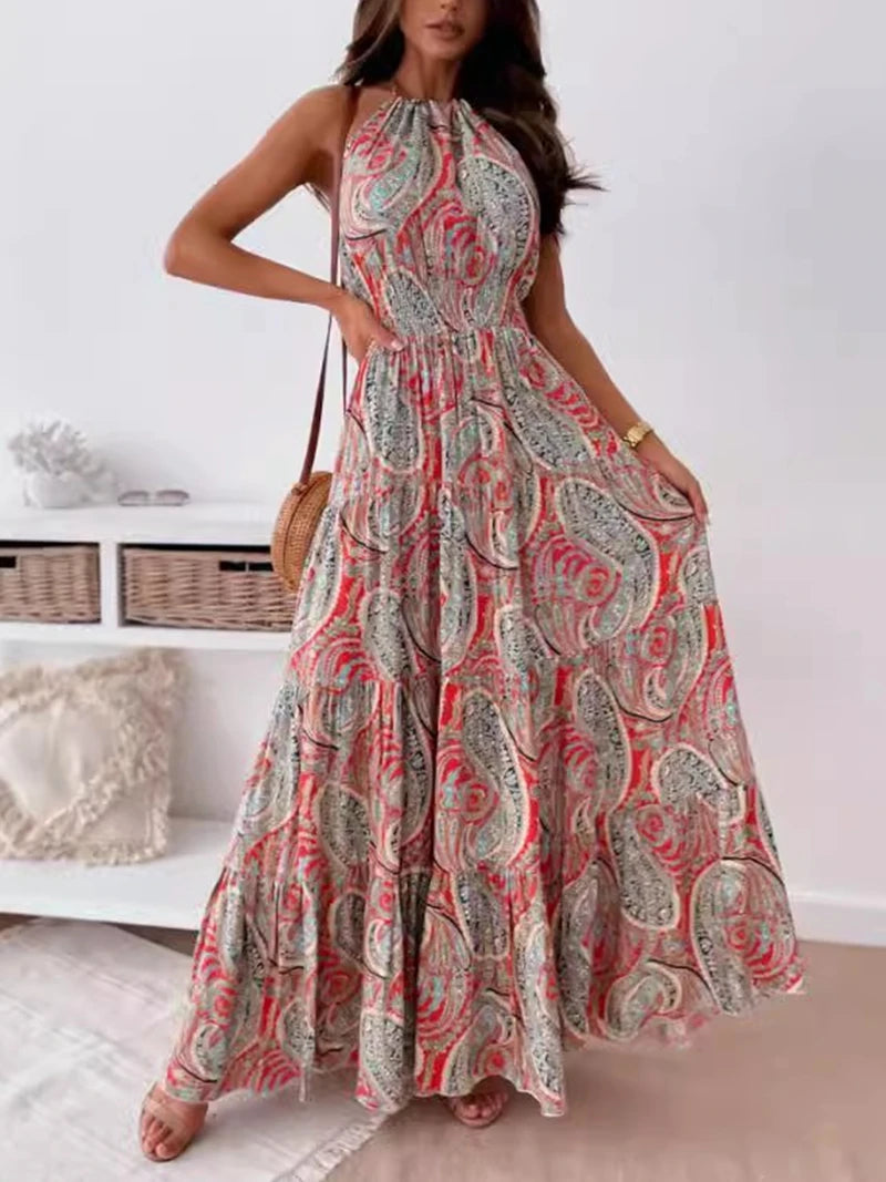 BOHO RÜCKENFREIES MAXIKLEID - ROT