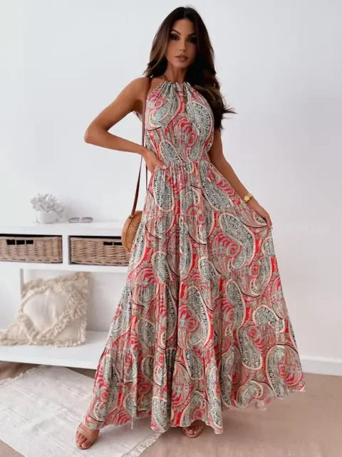 BOHO RÜCKENFREIES MAXIKLEID - ROT